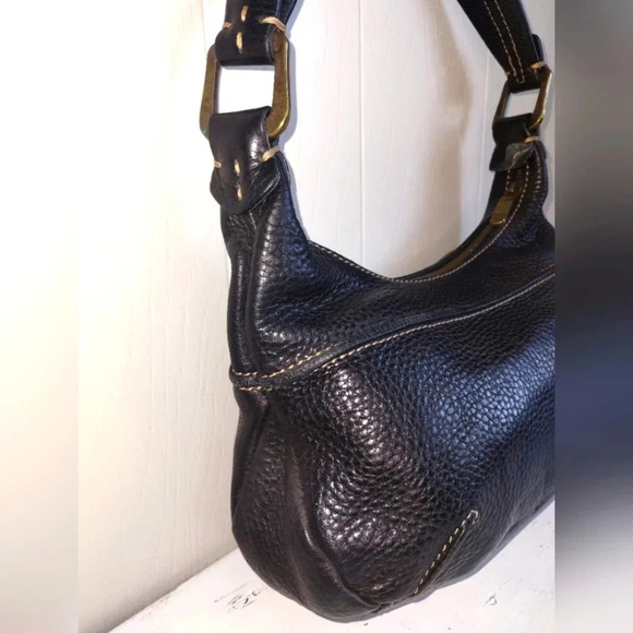 Francesco‎ Biasia Pebbled Leather Handbag in Black Shoulder Medium Brass - Picture 3 of 7